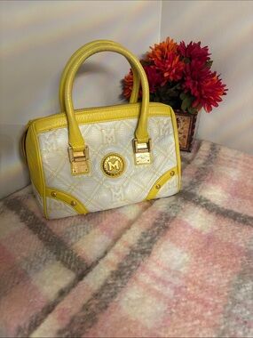 Metrocity white and yellow quilted leather mini Boston/satchel handbag